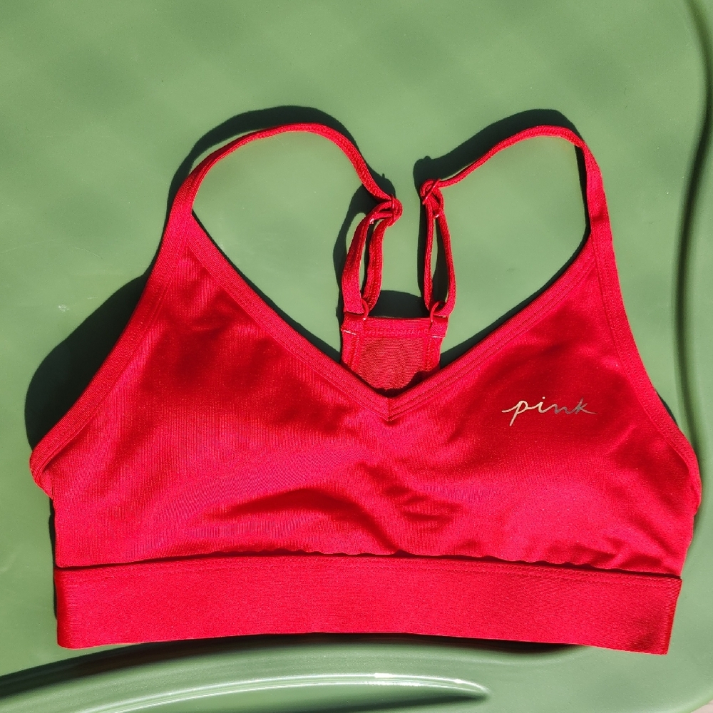 PINK Victoria's Secret Red Racerback Sports Bra Size Small Lightly Lined